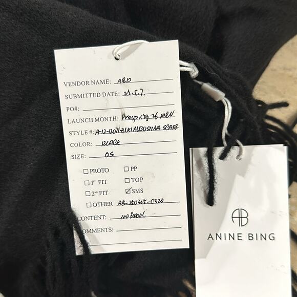 Anine Bing 2026 Augustina 100% Wool Classic Black Scarf NWT MSRP $300 - Picture 3 of 5